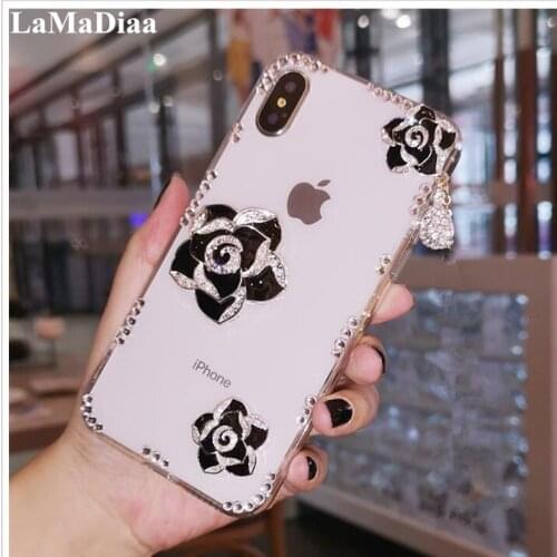 Luxury Rhinestone Diamond Camellia Flower Bling Case For Huawei Honor 8 9 10 20 Lite V10 V20 V30 7X 8X 9X Nova3 4 5 6 Coque Capa