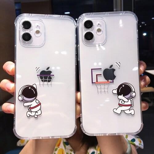 Right Angle Cover For iPhone 12 Mini 11 Pro Max X XR XSMax 7 8 Plus SE 2 Fashion Fun Cartoon Astronaut Clear Soft TPU Shockproof