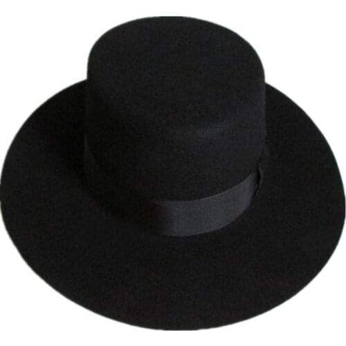 Black Women Wool Felt Boater Fedora Hat