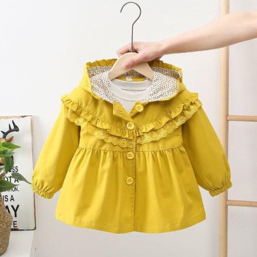 3Colors Girls Baby Cotton Hooded Jacket Trench Coat Kids Lace Long Jackets Spring Autumn Princess Children Clothes Overcoats