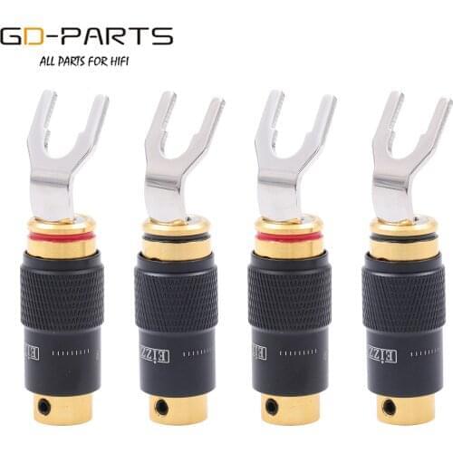 EIZZ Hifi Audio AMP Speaker Cable Spade Y Fork Connector Banana Plug 24K Gold Rhodium Plated Copper Screw Lock