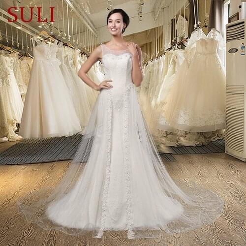 Z-002 Elegant Open Back Tulle Lace Appliques Mermaid Wedding Dress