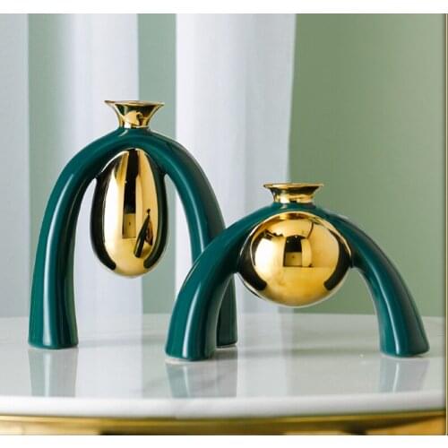 European Art Luxury Malachite Green Ceramic Vase Crafts Ornaments Home Flower Arrangement Container Home Decoration Accessories