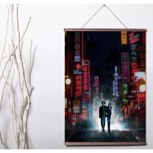 OLD BOY Movie Art Canvas poster decoration painting with solid wood hanging scroll