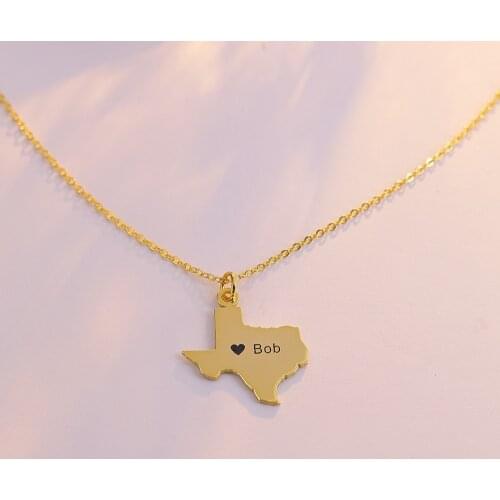 HUHUI Customized Map Necklace Personalized Engraved Nameplate Pendant Stainless Steel Jewelry For Women Unisex Anniversary Gift