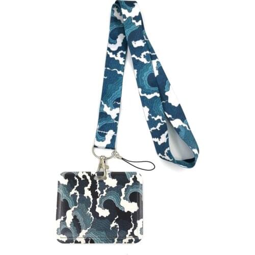 Kanagawa Hokusai Wave Lanyard Credit Card ID Holder Bag Student Women Travel Card Cover Badge Car Keychain Decorations