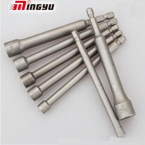 7pcs 1/4" 110mm Long Hex Nut Driver Socket Set Metric Impact Drill Bits Adapter 5-12mm Socket Wrench Extension Bar