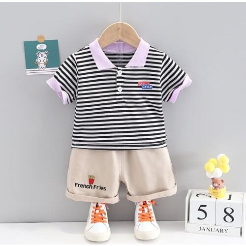 Infant Clothes Sets Baby Suit 2021 Summer Childrens Wear Boys Girls Casual Stripe T-Shirt+Shorts 2pc Outfit Toddler Costume