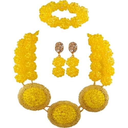 Yellow Bead Crystal Jewelry Sets African Necklace Nigerian Wedding Set SPH