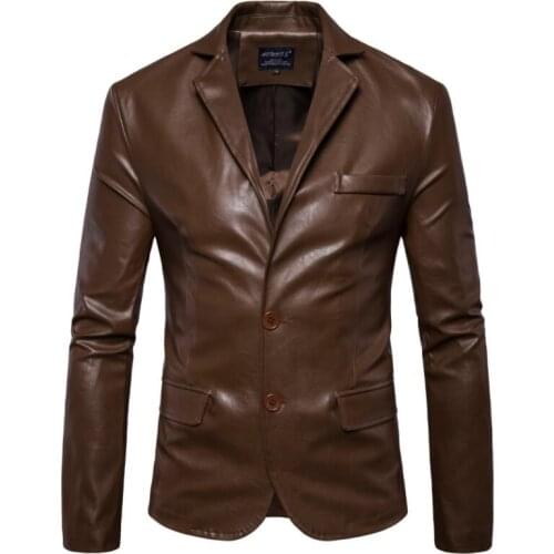 Suits mens leather blazer jacket slim motorcycle coat jackets clothes personalized jaqueta de couro stage street fashion black