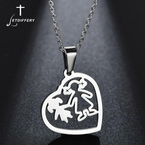 Letdiffery Mom Daughter Family Love Necklaces For Women Stainless Steel Chain Necklace Charm Femme Jewelry Girls Gifts