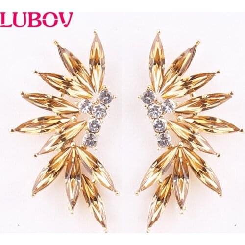 LUBOV 2 styles colorful Wings Stud Earrings Acrylic Crystal Stone Women Piercing Earrings Trendy Wedding Jewelry Christmas Gift