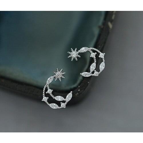 Minimalist Female White Crystal Moon Earrings Real Small 925 Sterling Silver Gold Wedding Stud Earrings For Women