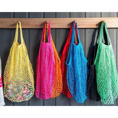 Reusable Grocery Beach Toys Storage Bag Mesh Shopping Bags Tote Handbag Foldable Natural Cotton String Bag Eco-Friendly colorful
