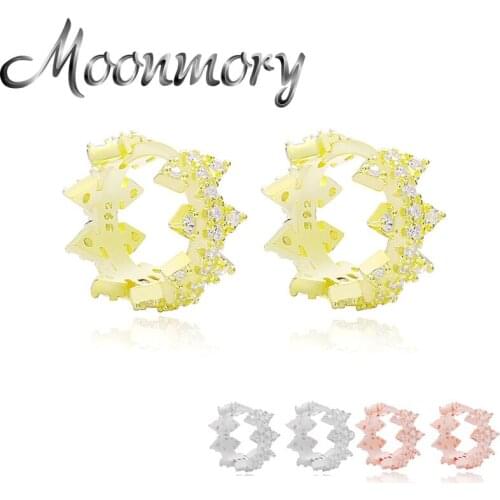 Moonmory 925 Sterling Silver Geometric Zircon Hoop Huggies Earring For Girl Christmas Present Fine Crystal Stone Ohrring Jewelry