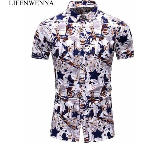 LIFENWENNA Mens Hawaiian Shirt Summer Fashion Personality Printed Short Sleeve Shirts Male Casual Plus Size Beach Holiday Shirt
