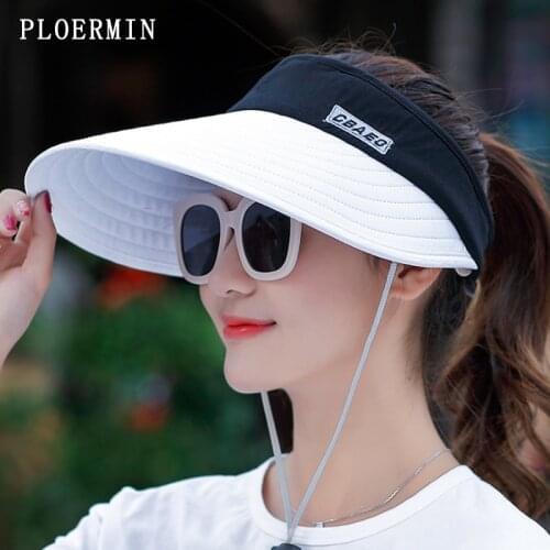 Women Summer Sunhats Letter Packable Sun Visor Hat With Big Heads Wide Brim Beach Hats UV Protection Female Cap
