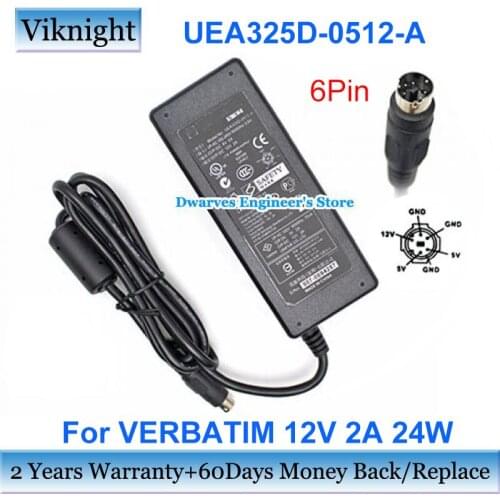 Original UEA325D-0512-A 12V 2A AC Adapter Power Supply For Verbatim 5V 2A 24W Laptop Chaarger 6PIN