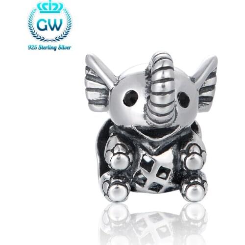 Silver Jewelry Elephant Charm Bead Vintage Animal Charm For Girls Bracelet Fashion Jewelry Making Brand 925 Sterling