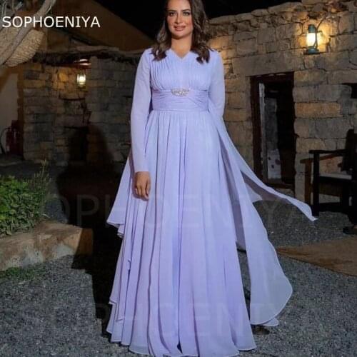 New Arrival Chiffon Long sleeve Evening dresses 2021 A-Line Muslim dress women Evening gowns Vestidos de fiesta
