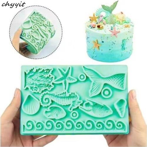 Ocean series beauty fishtail starfish seastar seahorse shell texture silicone mold Chocolate Mold Wedding Party Cake Decoration