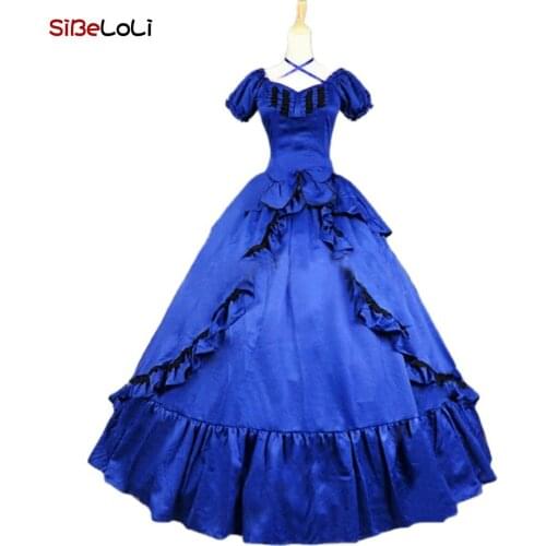 Blue Victorian Southern Belle Scarlett O’Hara Fancy Dress Reenactment Ball Gown Theater