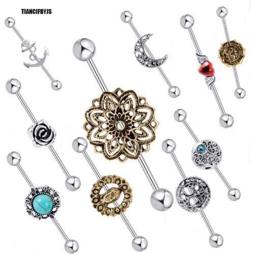 TIANCIFBYJS 14G Surgical Steel Industrial Barbell Ear Scaffold Bar Tragus Helix Piercing Cartilage Earring Body Jewelry 30pcs