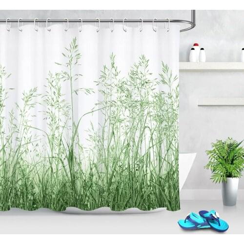 Spring Green Plant Shower Curtain Set Hooks Bathroom Accessories Polyester Bath Shower Mildew Resistant Waterproof Home Decor
