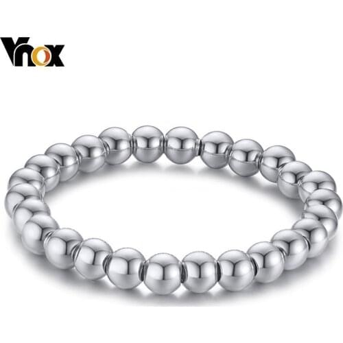 Vnox Black Gold Smooth Stainless Steel Beads Bracelets Men Not Fade