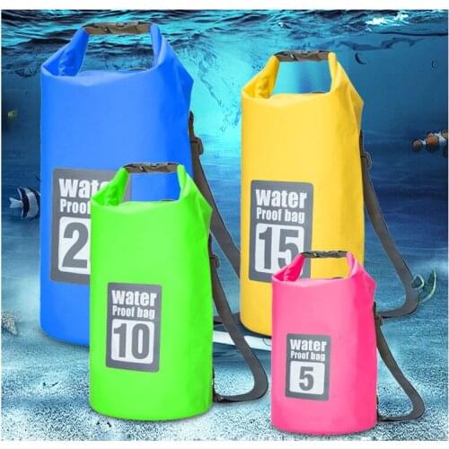 PVC Waterproof Backpack Bags Storage Dry Bag Outdoor Sport Swimming Bag Portable Camping Hiking Rafting Bag 5L/10L/15L/20L