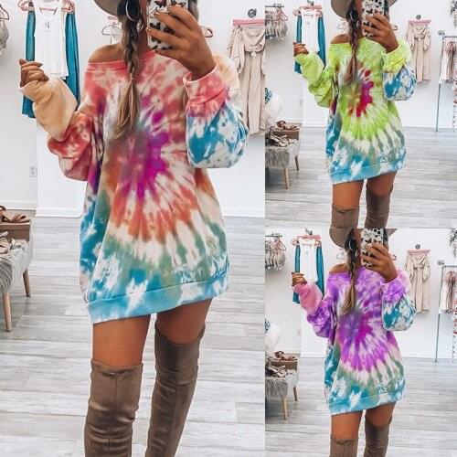 FALL/WINTER 2020 New Womens Long Hoodie Casual Tie-dye Long-sleeved Sweatshirt Multi-color Loose Pullover Jacket Extra Large