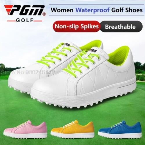 Pgm Women Waterproof Golf Shoes Spikes Anti-Slip Golf Sport Sneakers Ladies Breathable Athletic Walking Shoes Training Trainers