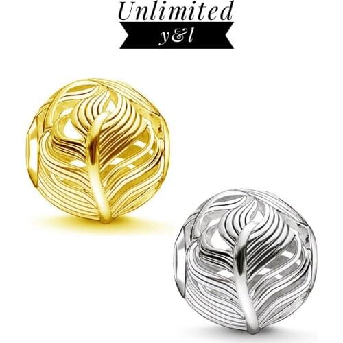 Gold/Silver Color Round Ball Feather Beads Charms Fit Bracelets Necklaces for Women Men DIY Jewelry Making Accessories Wholesale