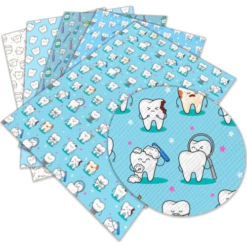 Teeth Printed Faux Leather DIY Sewing Garment HairBow Bags 30 cm x 136 cm L071