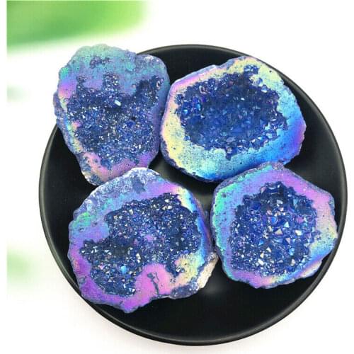 1pc Blue Titanium Aura Agate Quartz Cluster Crystal Points Geode Specimen Decorative Stones and Minerals