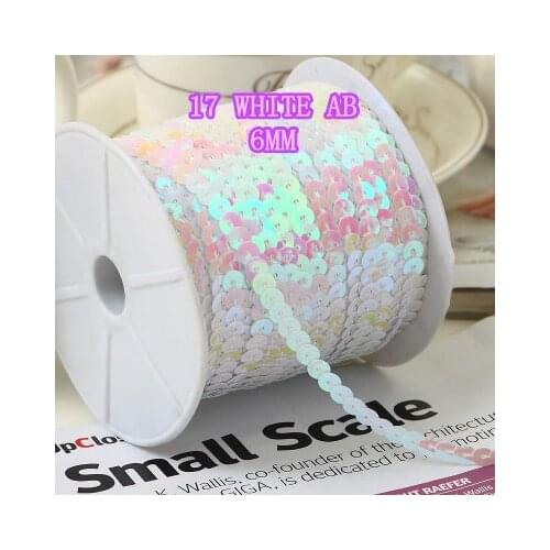 100 Yards 6mm AB Multi-Colored Sequins Trim, Sold per Packet of 1 Roll(100 Yards)-White AB Ribbons Trims For Sewing