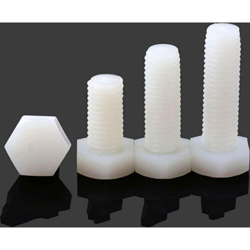 20pcs/lot White Nylon Hexagon Bolt Plastic Hex Screws DIN933 Length 6-60mm M3 M4 M5 M6 M8