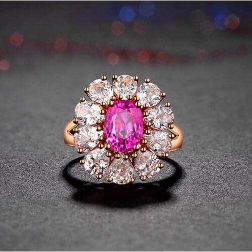 2020 Luxury Oval Pink Water Drop White Zircon Rings For Women Trendy Silver Plated Female Jewelry Wedding Engagement Party Gifts
