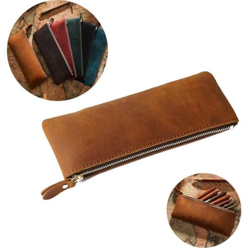 30 Pcs Vintage Leather Pencil Case Durable Handy Pen Pouch Handmade Professionals Pencilcase Classic Stationery Bag Wholesale K1