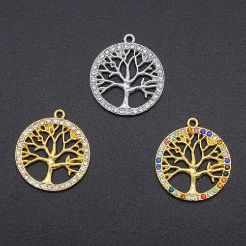 5pcs/lot Fabulous Rainbow CZ Rhinestone Tree of Life Charm Pendant Wholesale Factory Sale Bracelet Charm
