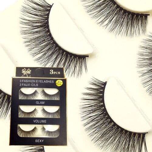 5DW55 3pcs 3D False Eyelashes hand made fake lashes black cotton stalk natural long soft eye lash reuse daily eye extension