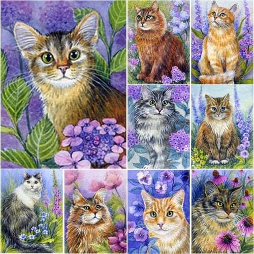 New 5D DIY Diamond Painting Full Square Round Drill Cat Flower Diamond Embroidery Animal Cross Stitch Home Decor Manual Art Gift