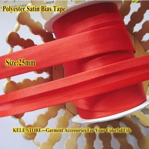 Free shipping-Polyester satin Bias Tape size: 25mm ,width: 1" 50meter ,color Red for DIY making, folding fabric sewing material