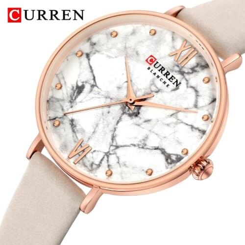 2021 CURREN Top Brand Fashion Ladies Watches Leather Thin Womens Quartz Watch Women Creative Marble Wristwatch Relogio Feminino