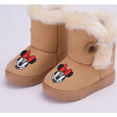 Disney childrens cartoon Minnie Mickey non-slip soft bottom plus velvet thick cotton shoes cotton boots boys girls snow boots