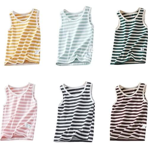 Kids Underwear Model Cotton Girls Stripe Tops Solid Color Girls Vest Children Singlet Tops Undershirt for 2-7 Years