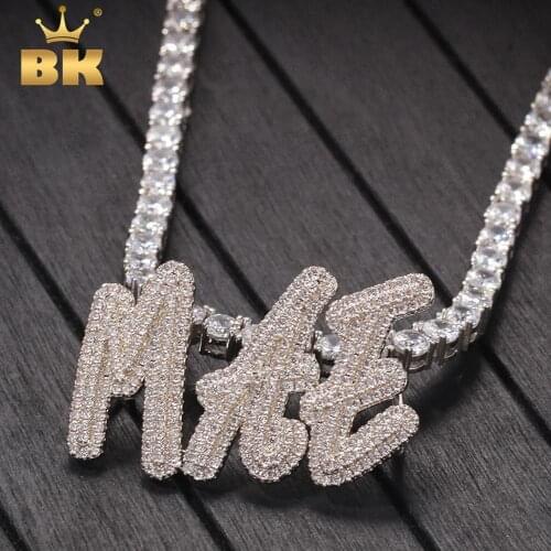 THE BLING KING Double-layer Overlapping Cursive Font Pendant Solid make Your Words Necklaces Zirconia Unisex Jewelry 2020 New