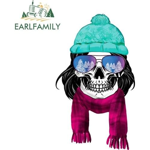 EARLFAMILY 13cm x 7.7cm for New Year Skull With Hair Car Stickers Fashionable Decals Car Accessories Vinyl Car Styling DIY
