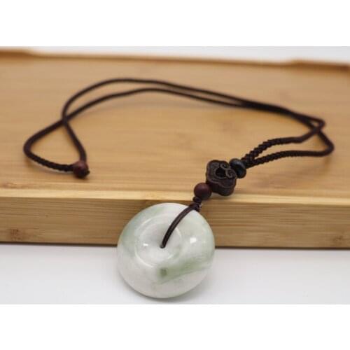 Natural Color Circular Hollow Out Amulets Dushan Jade Pendant Men Women Simple Charm Jewelry Safety Buckle Feng Shui Necklace