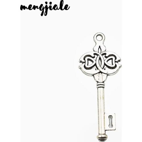 Hot sell 12pcs/lot metal antique silver charms key charms pendant for necklace jewelry findings 44.5*17mm